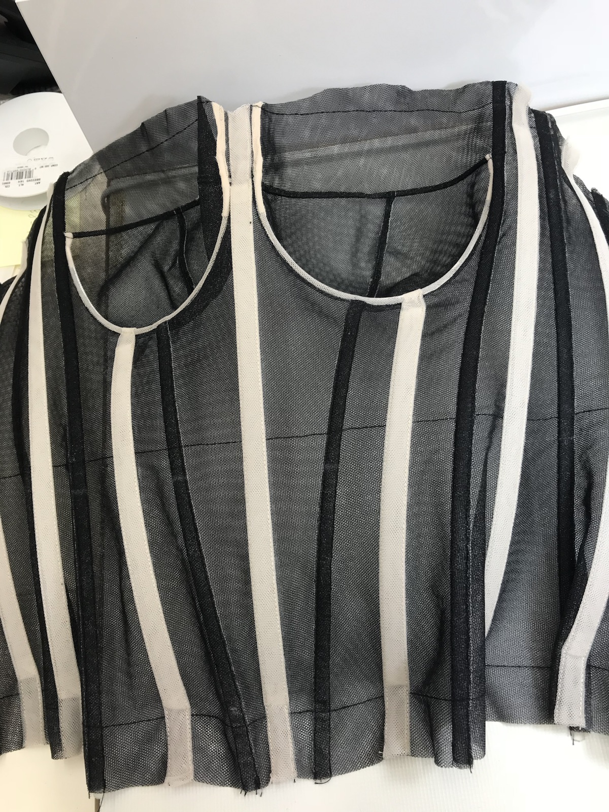 Black mesh corset mockups showing contrasting boning channels